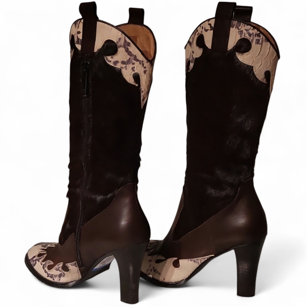 Donald J Pliner 'Angela' Cowboy Western Cowhide Leather Boots / Sz 10 / Expresso - Picture 4 of 17